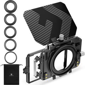 K&F Concept Matte Box, DSLR Camera Matte Box with Carbon Fiber Top Flag, with 67/72/77/82/95mm Adapter Rings for 4x5.65 ND UV Filter/Circular Filter
