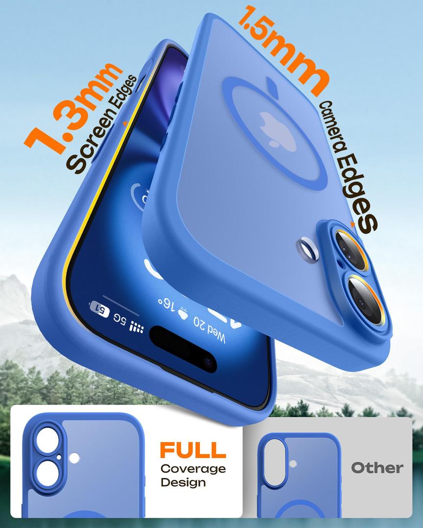 TOCOL Magnetic for 16 Blue Case, Upgraded Full Camera Protection, Compatible with Magsafe, Drop Protection, Translucent Matte Back Bumper Phone Cover 6.1Inch（Blue）