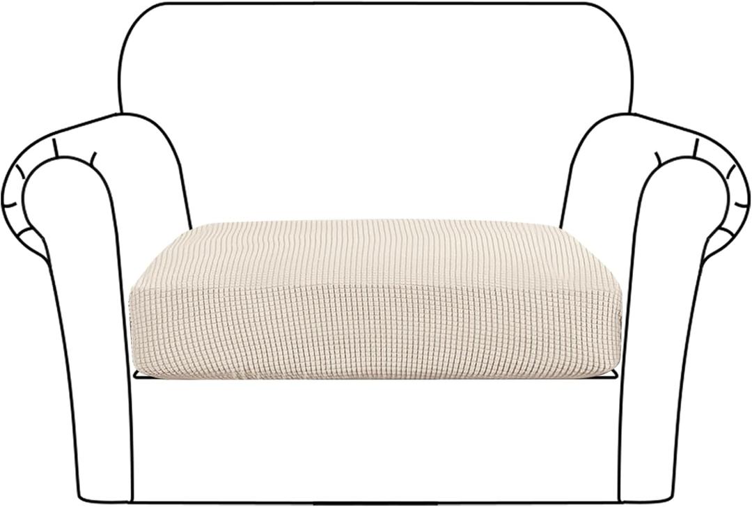 Flamingo P High Stretch Seat Cushion Cover Sofa Cushion Furniture Protector for Sofa Seat Sofa Slipcover Sofa Cover Soft Flexibility with Elastic Bottom (1 Seat Cushion Cover, Biscotti Beige)