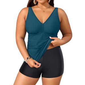 Yonique Women's Plus Size Swimsuits with Shorts Tummy Control Tankini Two Piece Bathing Suits Athletic Swimwear (Malachite Green, Size 22)