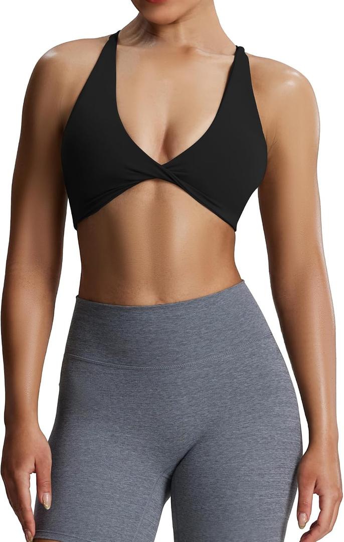 Aoxjox Women's Workout Sports Bras Fitness Metamorph Sienna Twist Bra Yoga Crop Tank (Black, S)