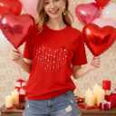 Valentines Shirt for Women Cute Love Heart Tshirts Casual Hearts Graphic Tee Tops for Her (Red, XL)