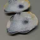 Top Brass Set of 2 - Large Ceramic Oyster Shell Jewelry Dish Trinket - Ring Earring Holder Organizer Tray - Glossy Glazed Finish Coastal Beach Decor