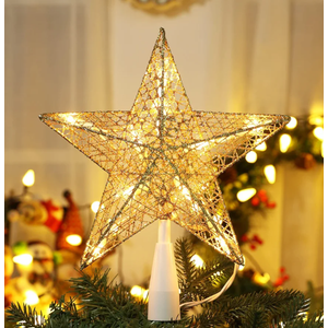BrizLabs Christmas Tree Topper Lights, 9“ Plug in Christmas Star Treetop Light, UL Certified 10 Warm White Xmas Star Topper Lights for Indoor Home Party Christmas Tree Decor