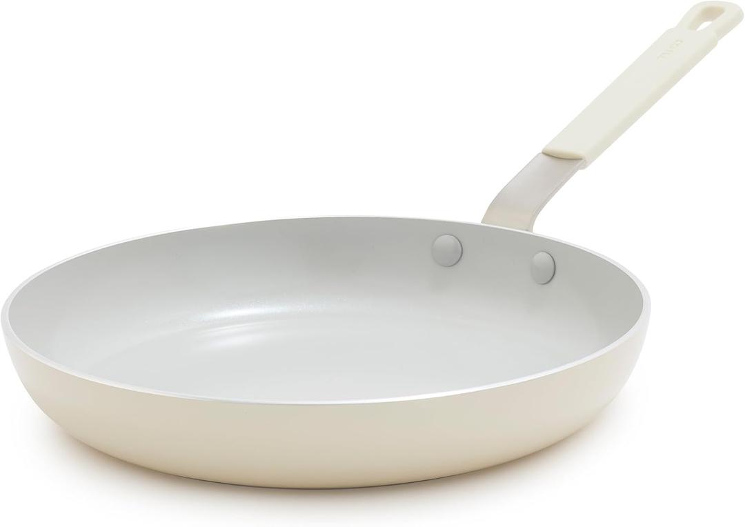 GreenPan x Bobby Flay 10" Nonstick Frying Pan Skillet, PFAS-Free Diamond Ceramic, Induction Suitable, Stay-Cool Silicone Handle, Easy Clean Dishwasher & Oven Safe, Egg & Omelet Pan, Cream