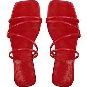 GORGLITTER Women's Strappy Flat Sandals Cute Dressy Open Toe Slip on Slide Sandals (8.5)