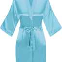 Women's Satin Robe Short Kimono for Bride & Bridesmaid with Silver Rhinestones, Wedding Party Robes