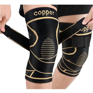Copper Knee Brace for Women Men 2-Pack, Knee Compression Sleeve with Straps, Knee Braces for Knee Pain, Knee Support for Running Working (Small)
