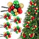 6 Set Christmas Ball Ornament Cluster 72 Pcs 2.36" 1.57" Glitter Plastic Shatterproof Xmas Ball Ornament Picks Decorations for Christmas Tree Wreath Garland Stairs Decor(Green,Classic)