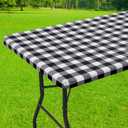 Smiry Rectangle Picnic Table Cloth, Elastic Waterproof Fitted Vinyl Tablecloths, Flannel Backed Buffalo Plaid Table Covers for Dining, Camping, Outdoor (Black and White, 30" x 96")