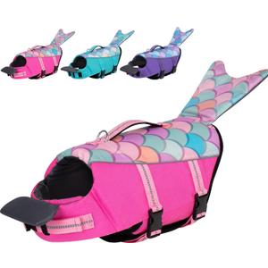 cyeollo Dog Life Jacket Reflective Mermaid Dog Life Vest for Swimming Boating, High Buoyancy Pet Life Preserver Lightweight Small Medium Large Doggie Lifejackets with Front Float, Pink XS (X-Small (Chest Girth: 13"-16"))