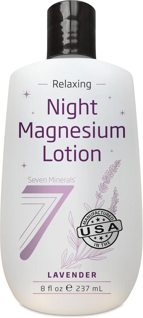 Seven Minerals Magnesium Lotion for Sleep - Lavender Relaxing Night Blend - Highly Concentrated Magnesium for Better Sleep, Body & Mind Relaxation. Non-Greasy Skin Friendly - 8 fl oz