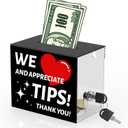 Acrylic Tip Jar for Bartender Tip Box Tip Jars Suggestion Box with Slot and Lock Money Jar Donation Box with Lock 6 X 4 X 5 Inch Raffle Box for Bar Restaurant Musician Car Driver