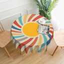 Oil-Resistant Tablecloth - Waterproof Washable Floral Design, 60 Inch Round Table Cover for Kitchen Dining, Outdoor Picnic, Party, Home Decor (Sun)