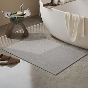 Mecko Bath Mat, Ultra Absorbent Quick Dry Bathroom Floor Mats-Rubber Non-Slip Thin Bathroom Rug Fit Under Door, Faux Suede Surface Shower Rug for Bathtub, Sink, Shower Room(Beige,16"x24")