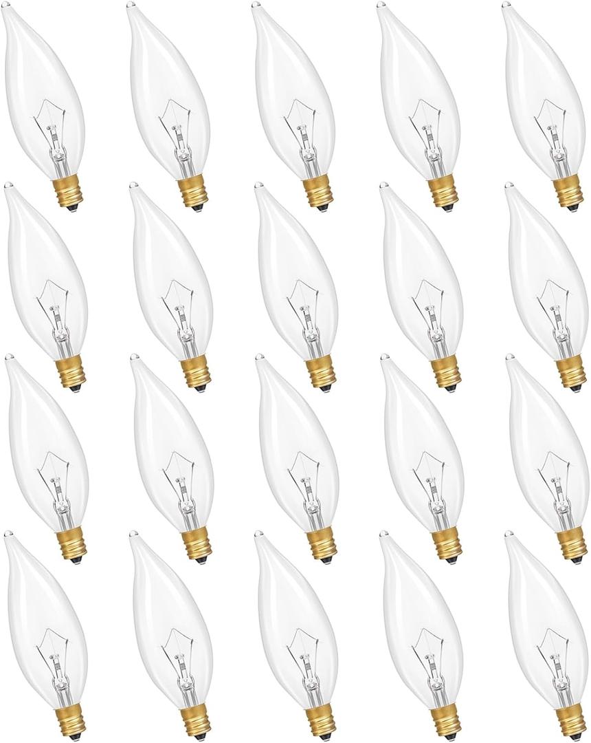Potanro E12 Incandescent Light Bulbs 25Watt Warm White 2700K, 180 Lumens Candelabra Light Bulbs Decorative Dimmable Chandelier Bulbs for Ceiling Fan, Pendants (25W-20Pack)