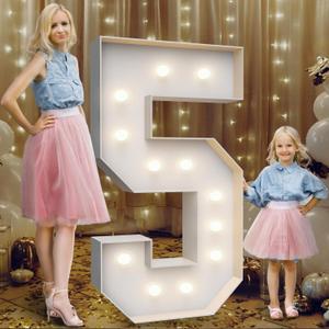 GGPL 4ft Number 5 Light Up Sign, Modern Marquee for Numbers 4 Feet Tall, Polypropylene Material, Tabletop Mount, Perfect for Party Decorations, White