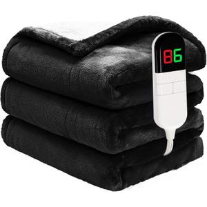Heated Blanket Twin 62"84" - Premium Cosy Soft Electric Blanket with 6 Heating Levels,Fast Heating Flannel Sherpa Machine Washable Blanket for Bed & Couch - Auto Shut Off (Black)