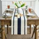Artoid Mode Dark Blue Farmhouse Woven Rustic Table Runner, Seasonal Holiday Hollow Kitchen Dining Table Decoration for Home Party Decor 12x72 Inch