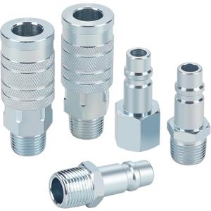 1/2 Air Hose Fittings Set, High Flow 2PCS I/M Industrial Type Coupler with 1/2 MNPT, 3PCS Plugs with 1/2 NPT, 5PCS Steel Air Compressor Accessories Quick Connect Fittings 300PSI