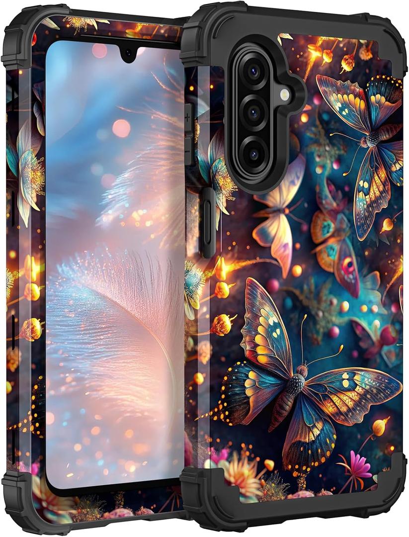 TEECOVER Heavy Duty Case for Samsung Galaxy A17, Blue Butterfly | Shockproof Full-Body Drop Protection Hard Plastic Bumper + Soft Silicone Rubber Protective Case for Women Girls.