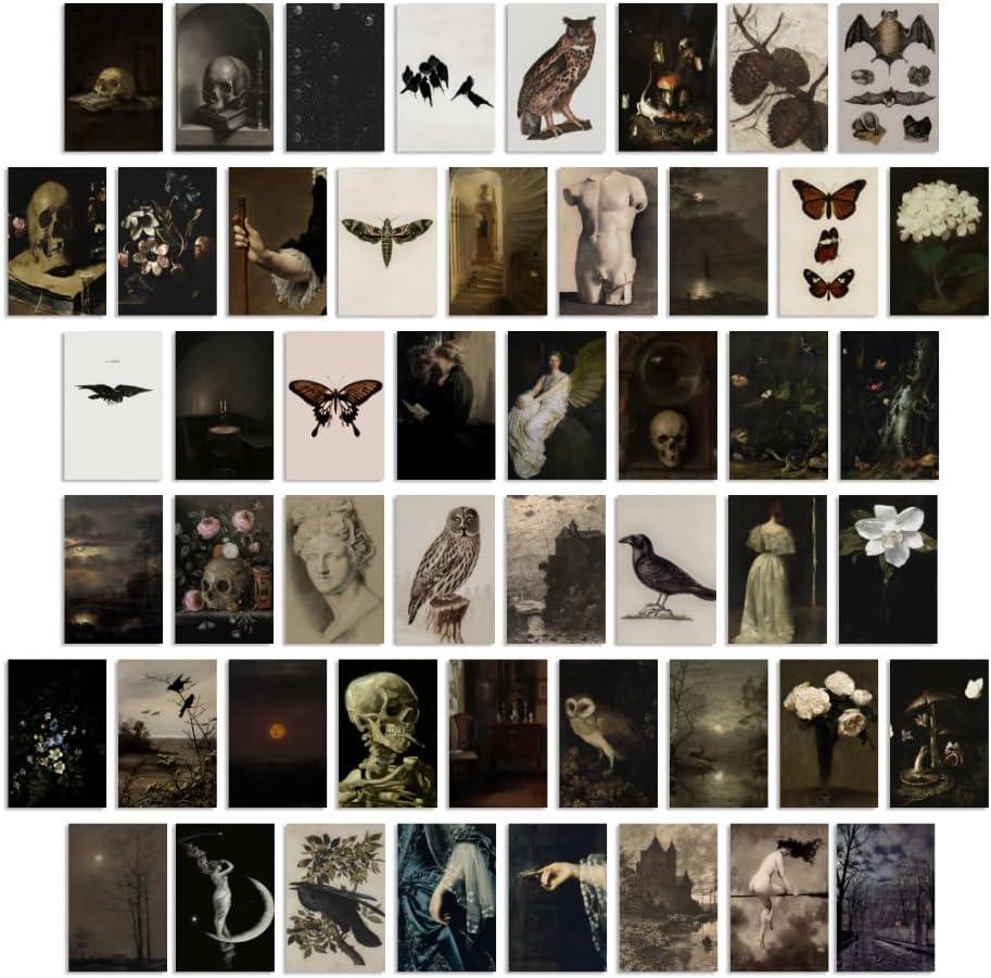 TRAMIN Moody Dark Academia Decor, Vintage Dark Academia Wall Art Prints, 50Pcs Victorian Gothic Decor for Home, Witchy Goth Wall Collage Kit (4x6)