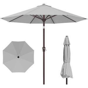 Kingdura 10FT Outdoor Patio Umbrella, Market Table Umbrella with Push Button Tilt and Crank, 8 Sturdy Fiberglass Ribs, UV Protection for Pool, Lawn, Deck, Backyard, Garden (Light Grey)