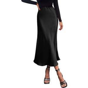 PRETTYGARDEN Women's Midi Satin Skirt Dressy Casual Summer High Waisted A Line Flowy Ruffle Elegant Party Skirts , Size XL