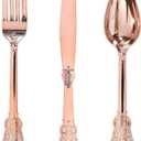 WDF-300 Pieces Rose Gold Plastic Silverware- Disposable Flatware -Heavyweight Plastic Cutlery- Includes 100 Forks, 100 Spoons, 100 Knives for Wedding/Parties/Birthday