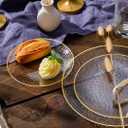 R-kay 100 Pack Clear Plastic Plates - 6.25 IN Hammered Gold Rimmed Sturdy, Durable And Extra Heavy duty Gold Plastic Dessert Plates Disposable - Ideal For Appetizer And And For Desserts.