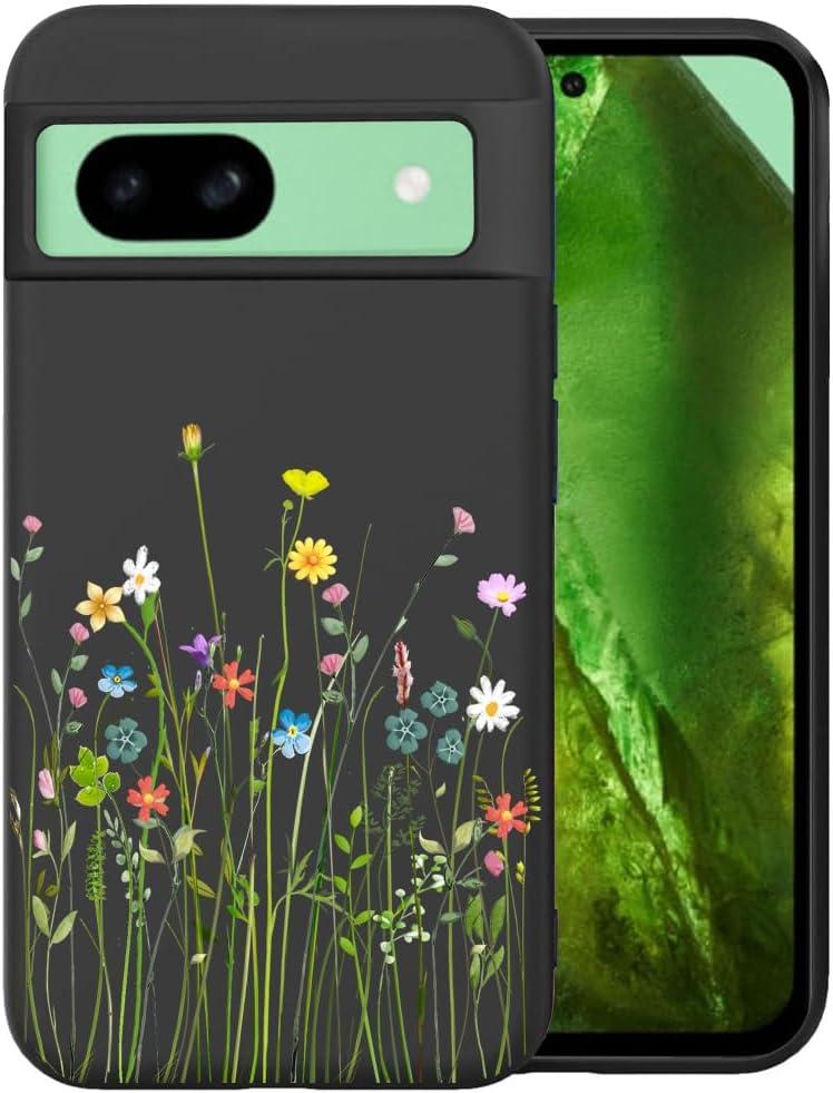 Unov Case Designed for Pixel 8a, Black Phone Case with [Anti-Slip Embossed Pattern], Shockproof Slim Protective [Anti-Scratch TPU] Back Cover, Floral Bouquet