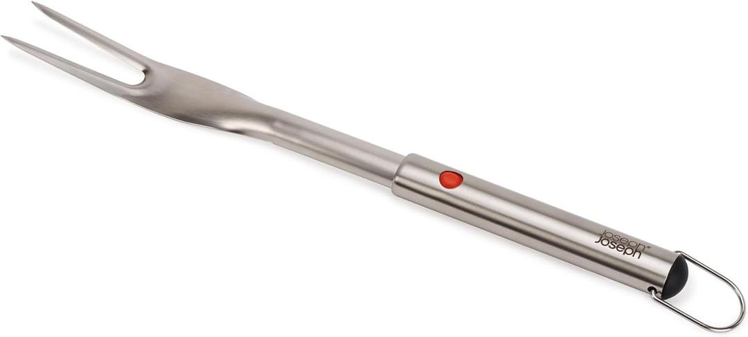 Joseph Joseph GrillOut Stainless Steel BBQ Fork, Sharp Prongs, Retractable for Compact Storage, Easy-clean