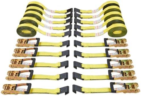 VEVOR Flat Hook Ratchet Straps (8PK), 10,000 lb Break Strength, 2" x 30' Heavy Duty Tie Down Straps, Track Spring Fittings, 3,333 Pound Working Load, for for Flatbed, Truck, Trailers Pickup