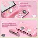 playvital Protective Case for Nintendo Switch OLED with Extra Stand - Cherry Blossoms Kitten Dockable Hard Shell Cover + Silicone Grips for Switch OLED with Thumb Grips, Shockproof - Pink
