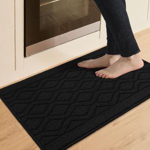 COSY HOMEER-Kitchen-Rugs-and-Mats 20"x30" Non Slip Kitchen Mats for Floor Absorbent Kitchen Rug Washable Kitchen Standing Floor Mat for Sink Mat,Throw Rug,Entry,Laundry,Black