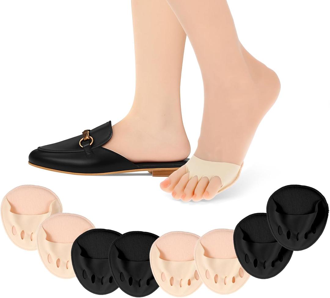 4 Pairs Ball of Foot Cushion Pads Sock Women's Toe Cover Sock with Padding Reusable Toe Topper Socks Invisible Toeless Half Socks Non-Skid Metatarsal Pads Sponge Shoe Protector for Foot High Heels