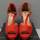 IDIFU Women's IN5 Polly Platform Chunky High Heels T-Strap Sexy Sandals Peep Toe Wedding Party Prom Dress Shoes for Women Bride (7) Red Suede 