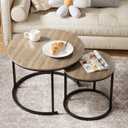 Garden 4 you Nesting Coffee Table, 23.6" Round Coffee Table Set of 2, Wooden Nesting Table Set with Metal Frame, Side Tables for Living Room Bedroom Balcony, Brown
