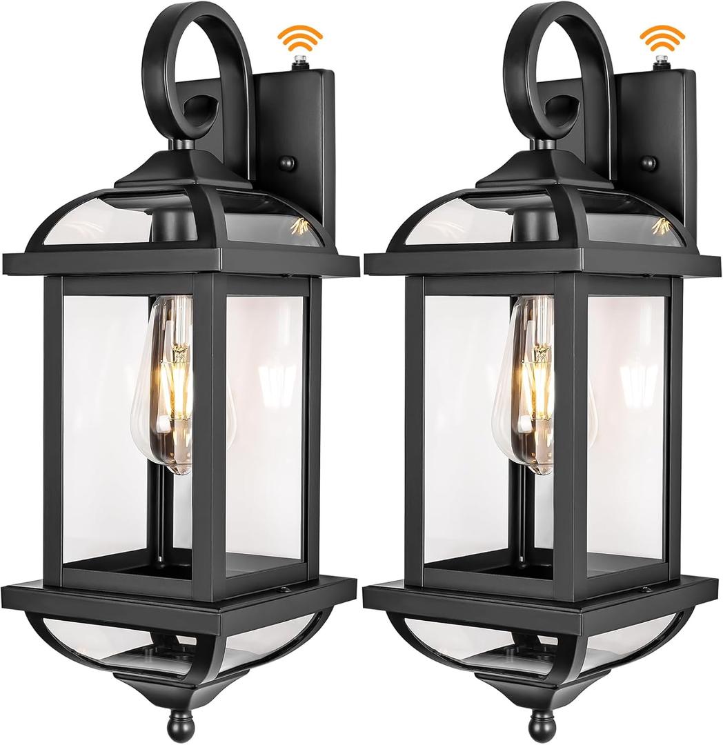 18 Dusk to Dawn Outdoor Lights for House 2-Pack, Anti-Rust Aluminum Exterior Light Fixtures with Fully Enclosed Bottom Outside Wall Lanterns IP65 Waterproof Porch Lights, Modern Black