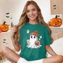 Women's Floral T-Shirts Graphic Loose Tees Sunflower Graphic Summer Short Sleeve Boho Casual Tops (Green, M)