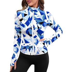 Avoogue Athletic Jacket Women's Full Zip Lightweight Hiking Running Jacket White Fashion 2025 Blue Print XL