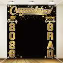 Frienda Large Class of 2026 Graduation Backdrop 6.6 x 7.2 ft Congrats Grad Graduation Party Decoration Photography Background for High School College Party Decor Supplies(Black Gold)