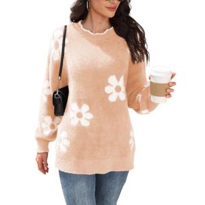 Women's Oversized Fuzzy Sweaters Long Sleeve Crew Neck Knit Soft Pullover Chunky Casual Fall Loose Jumper Top (Pink, S)