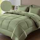 QUIETSEA Queen Bed in a Bag 7 Pieces Comforter Set Queen, Wood Grain Texture Bedding Comforter Set Green Bed Set with Comforter, Pillowcases, Flat Sheet, Fitted Sheet and Pillow Shams