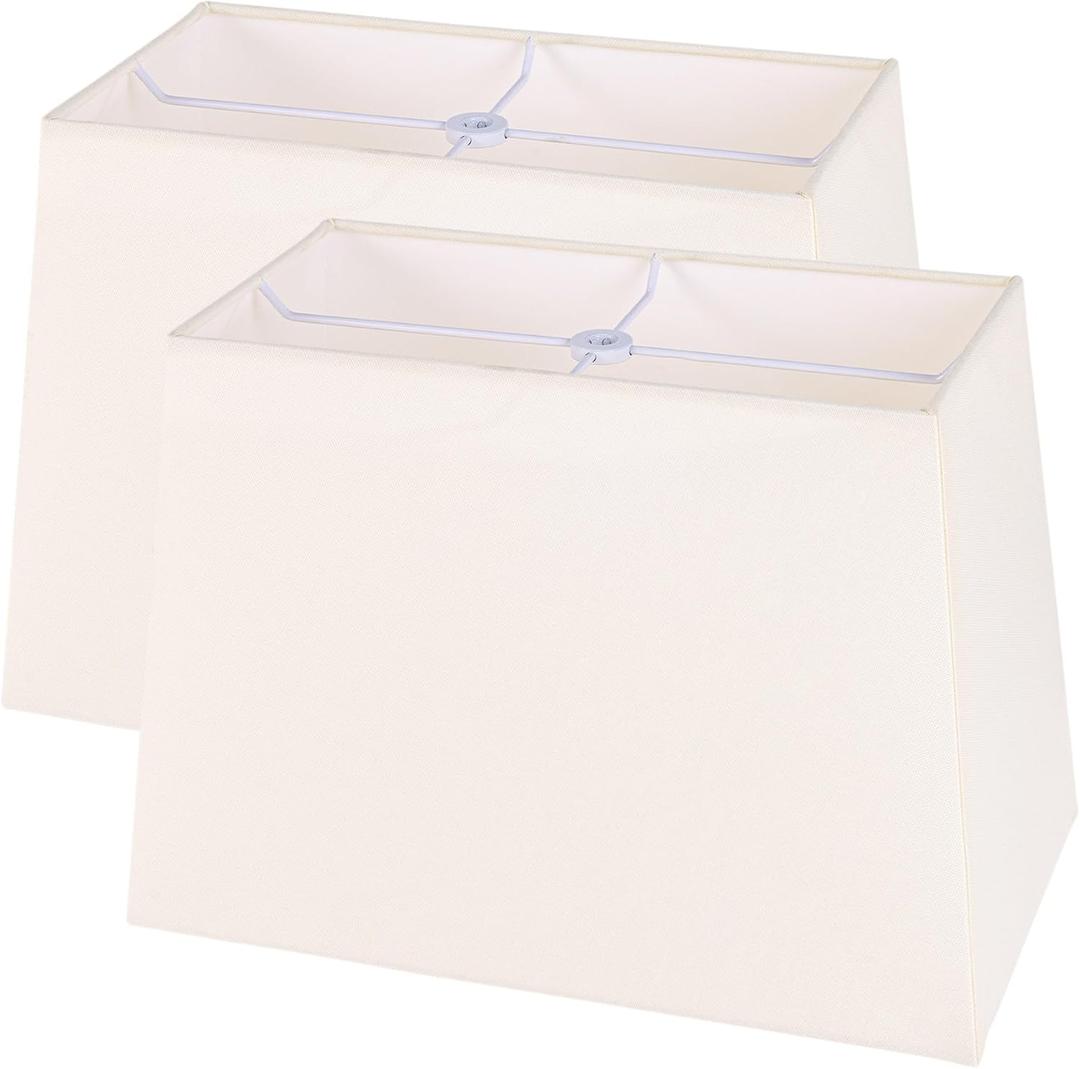 Wellmet Set of 2 Square Fabric Lampshades, 12" X14" X10", No Assembly Required, Classic Modern Style for Table, Bedside, Floor Lamps, Spider Fitter (CreamWhite)