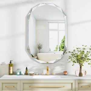 Wall Mounted Bathroom Vanity Mirror, 24"x36" Single Beveled Edge Frameless Rounded Rectangle Mirror, Large Bathroom Mirrors for Over Sink, Living Room, Entryway, Hang Horizontally & Vertically