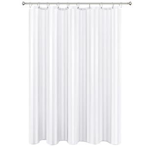 Biscaynebay Fabric Shower Curtain or Liner 72" X 72", White Water Repellent Damask Stripes Bathroom Curtains Machine Washable