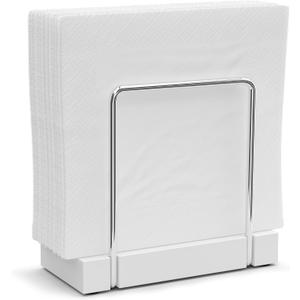 Napkin Holder for Table, Bamboo Iron Standing Napkin Dispenser for Kitchen Dining Table Farmhouse Cocktail Picnic Rustic Wood Holders for Mail Bills Suitable for All Dining Room Decors Silvery & White (5.78*2.51*5.04 inch)