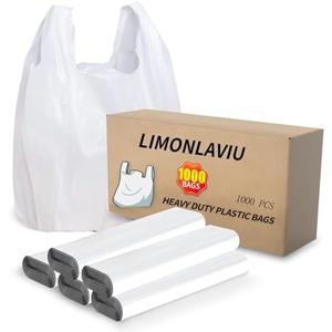LimonLaviu Plastic Bags - 1000 Pack (11.5'x 6.5" x 21') with Handles for Small Business, Restaurants, Grocery & Trash