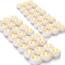Homemory 48Pack 2 Flameless Led Floating Candles, 200 Hour Plastic Battery Operated Flickering Waterproof Tealights for Cylinder Vases, Centerpieces at Wedding, Party, Pool, Holiday (White Base)